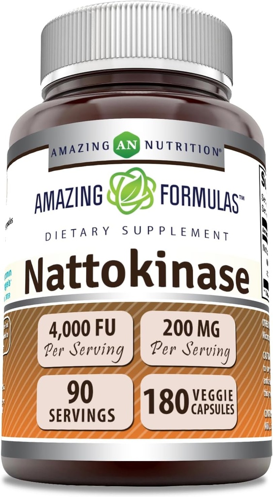 Amazing Formulas Nattokinase Dieter Supplement 100 mg Veggie Capsules Suplemen 124; 2000 FU Enzyme Activity 12.N- GMO 124; Gluten Free Alag14; Made in USA (180 Count)