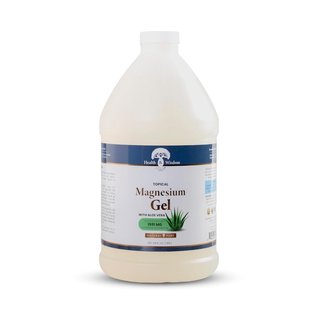 Health and Wisdom Pure Magnesium Gel with Seaweed Extract and Aloe Vera - Topical Muscle & Joint Relief- Natural and Pure Skin & calp Moisturizing - Enhanced Absorpsi - 64 Fl oz