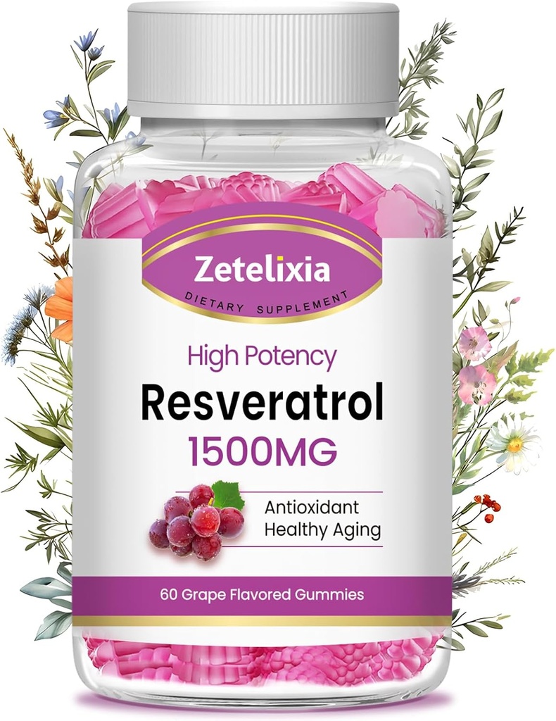 Sugar Free Resveratrol Gummies - Suplemen Resveratrol Tinggi untuk Antioksidan, Penuaan Sehat, Skin, Otak, Organik - 60 Gummies
