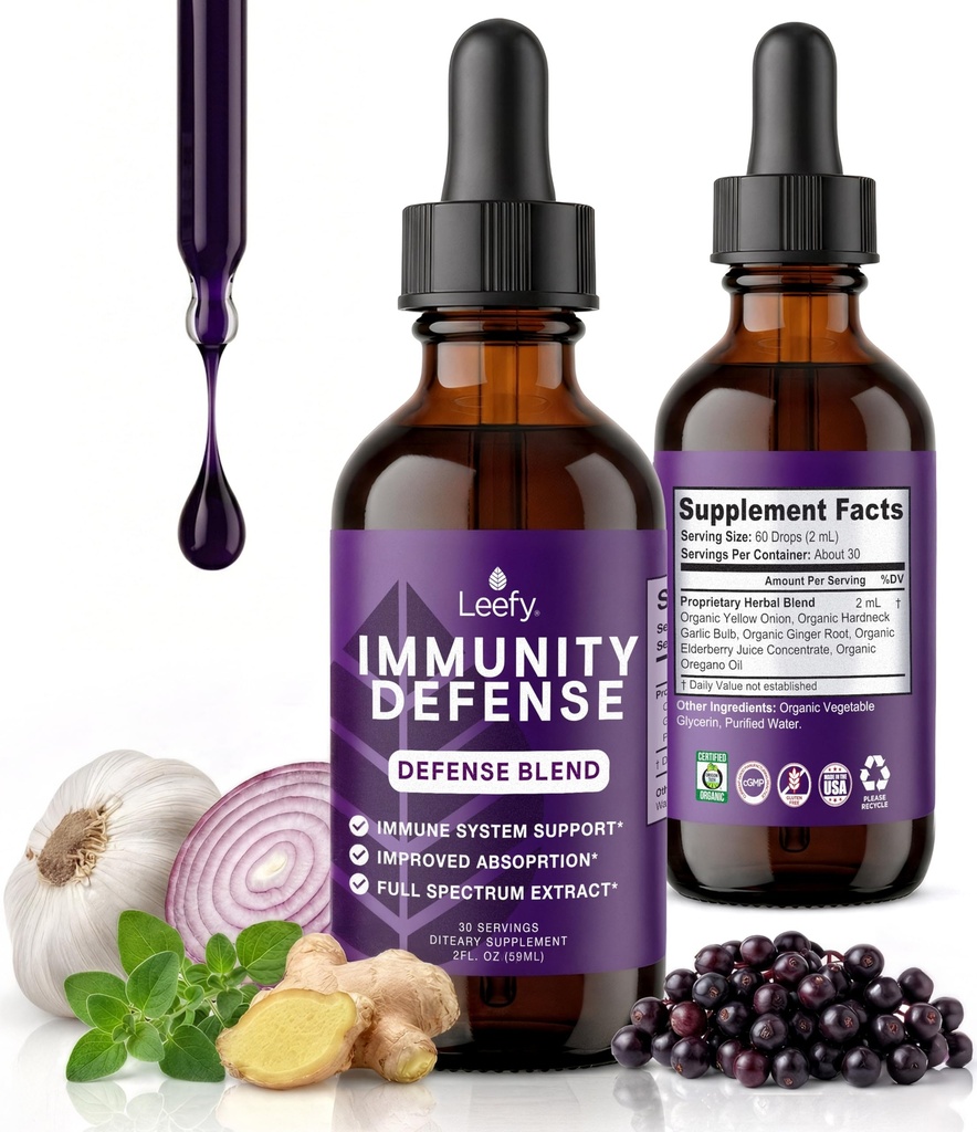 Leefy Organics Immunity Defenation Blend - Organic Immune Supplement Support, Fast Absorbing Immunity Suplemen, Ammune Boost, Immune System Booster, Immunity Boost - 2 Oz