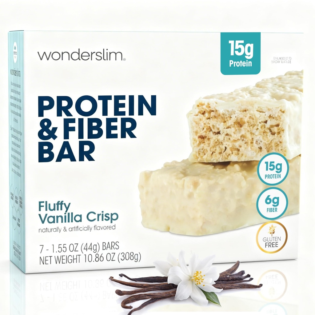 Wondersley High Fiber Protein Bars, Fluffy Vanilla Crisp 124p, 15g Fig Protein, 6g Fiber 124; Low Sugar, Low Carb 124; Heally Indulgence 124; Memuaskan, Menyediakan Energi & On-the Go Convenience, 7 Pack