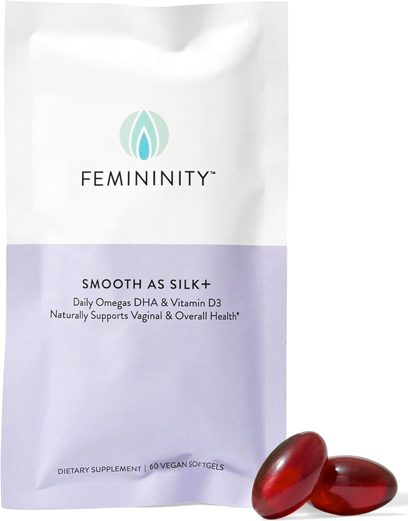 Feminity Smooth sebagai Silk + 30- Day Isi ulang untuk Dryness Vaginal (60 Softgels) - Campuran Minyak Laut Buckthorn, Vitamin D3 dan Tanaman-berbasis Omega- 3 DHA