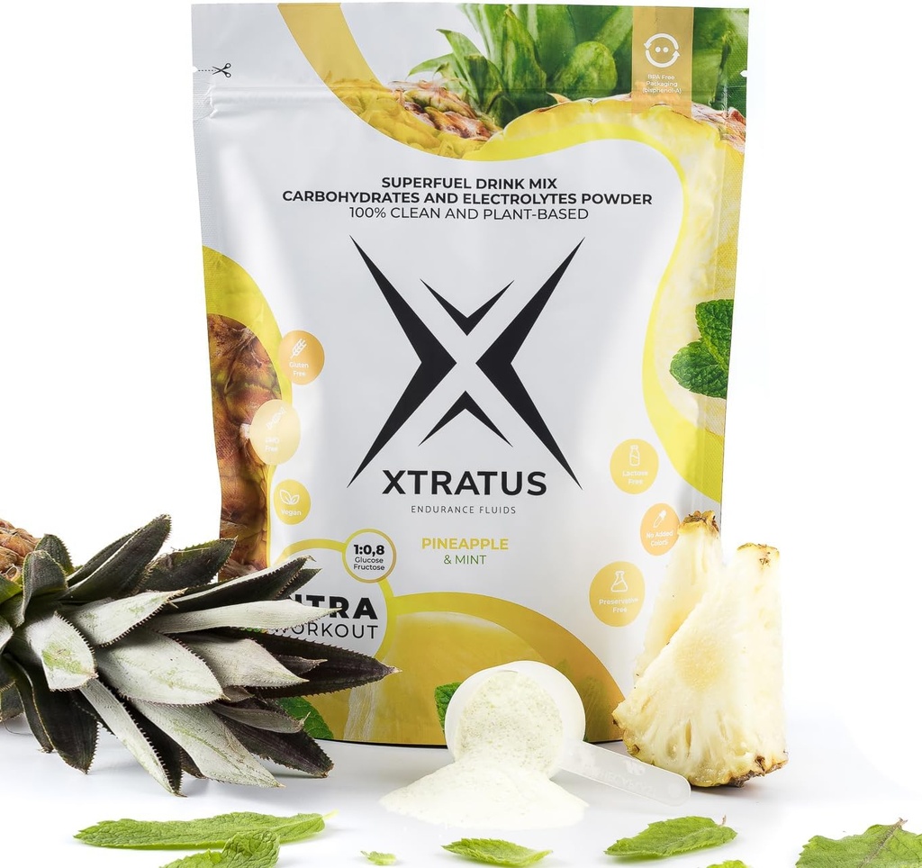 Pineapple and Mint - Intra Training Suplemen dengan Carbohydrates dan Electrolite. Super Fruktosa. Real Buah, Vegan - 35.27 Oz.