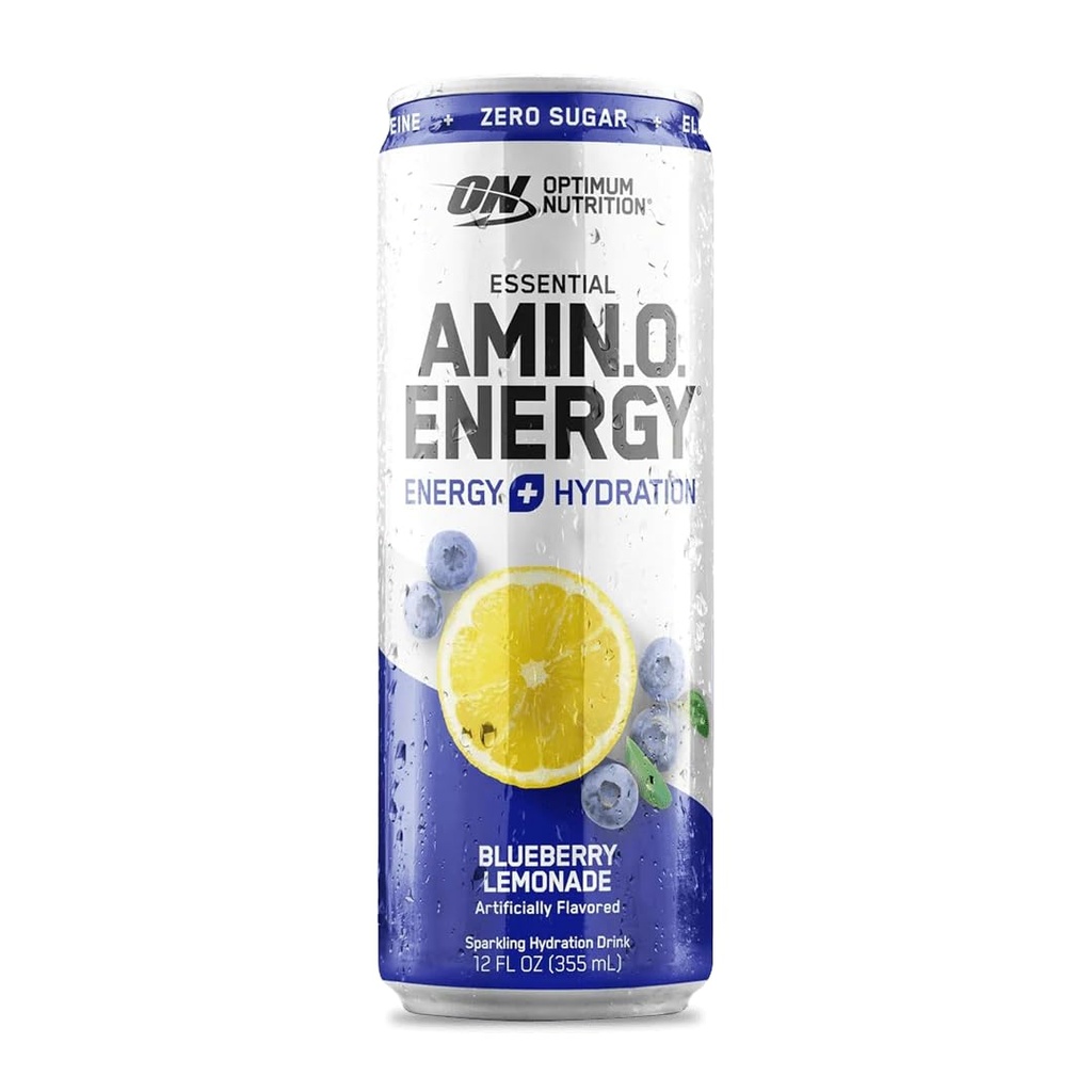 Optimum Nutrition Amino Energy Sparkling Hydration Drink, Electrolytes, Caffeine, Acids amino, BCAAs, Sugar Free, Blueberry Lemonade, 12 Fl Oz, 1 count (Packaging May Vary)