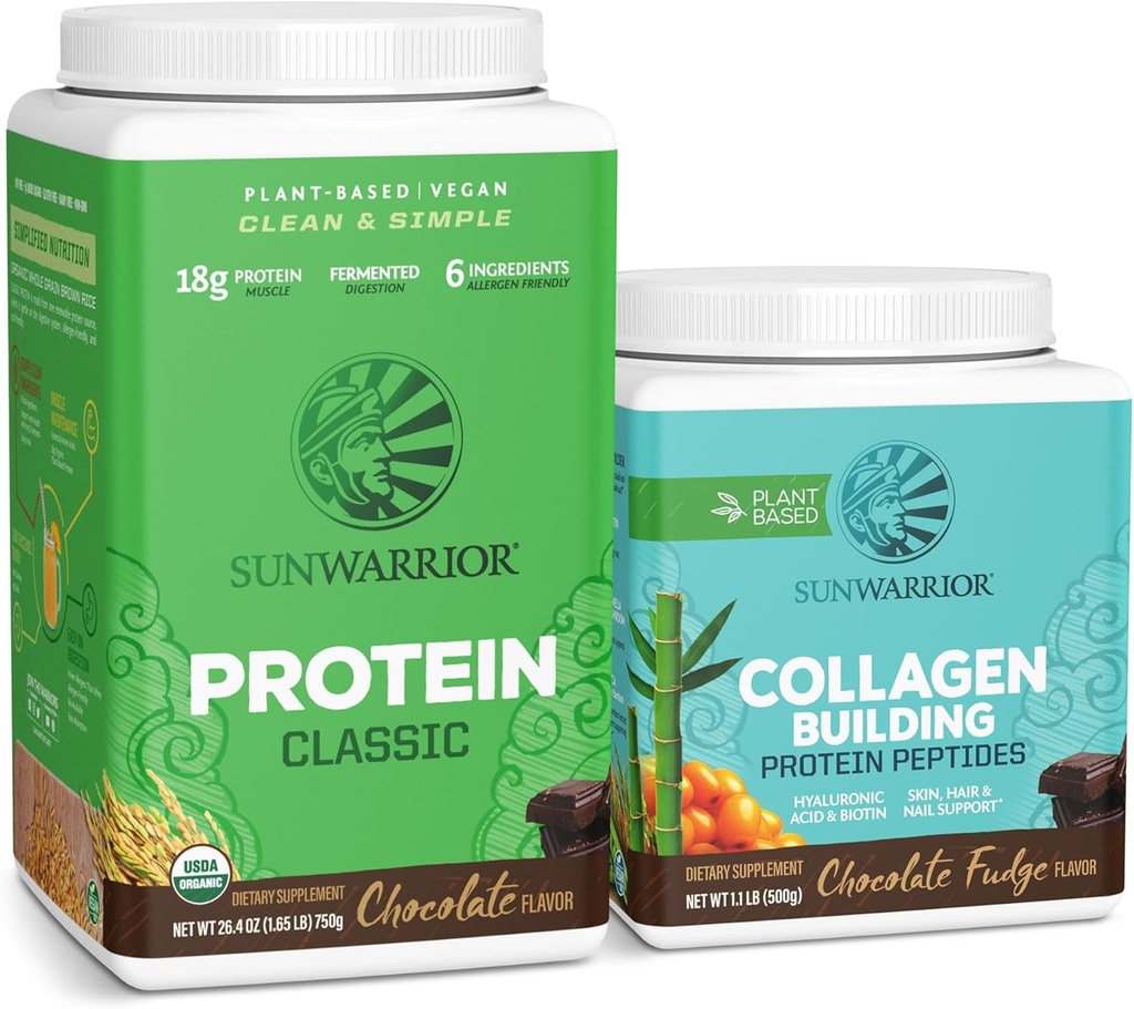 Sunwarder Classic Vegan Protein Powder 124; Plan-Plan 30 Berbasis, Chocolate & Collagen Building Powder Acid Acid 124; 20 Servings, Chocolate Flavored