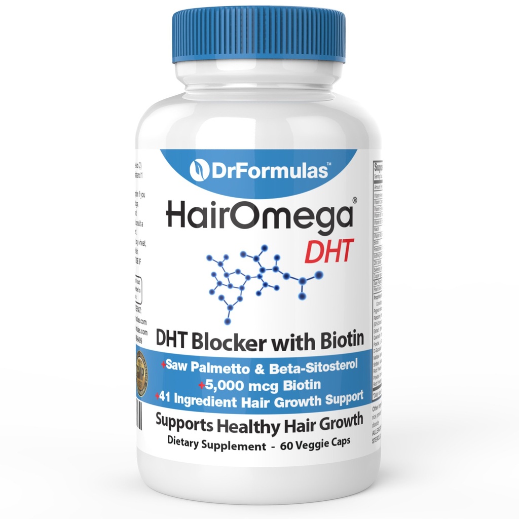 DFormulas HairOmega DHT Blocker Biotin 5000 mcg Vitamin untuk Supplemen Rambut 124; Rambut Loss Pil untuk Perempuan dan Pria, 30 Hari Suppply