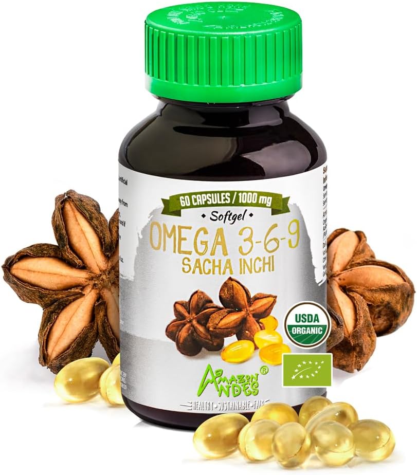 Andes Sacha Inchi Capsules (Plukenetia Vobilis) - Sumber Omega 3, 6, 9 dengan Estile Acids Fatty - Odorless & Sustable - Dukungan Fungsi Otak - 60 Softgel Pil (100mg)