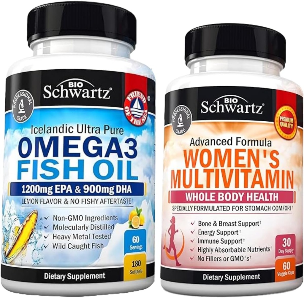 Daily Multivitamin for Women Capsules (1 Pasokan Bulan) Ditambah Triple Kekuatan Omega 3 Ikan Oil Softgels (2 Pasokan Bulan)