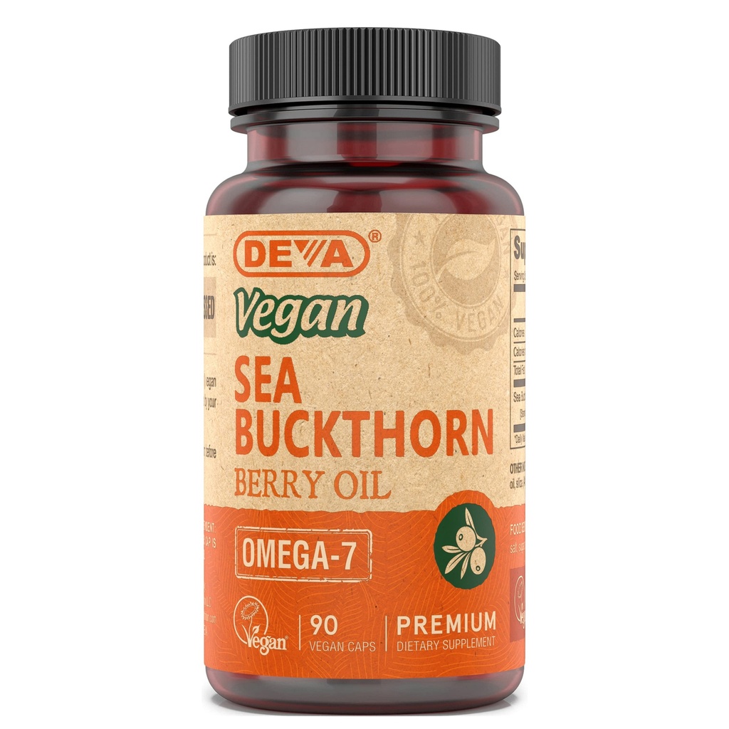DEVA Vegan Sea Buckthorn, Berry Oil 500mg, Cold- Menekan, Unsoured, Rich di Omega-7, 90 Kapsul, 1 - Pack
