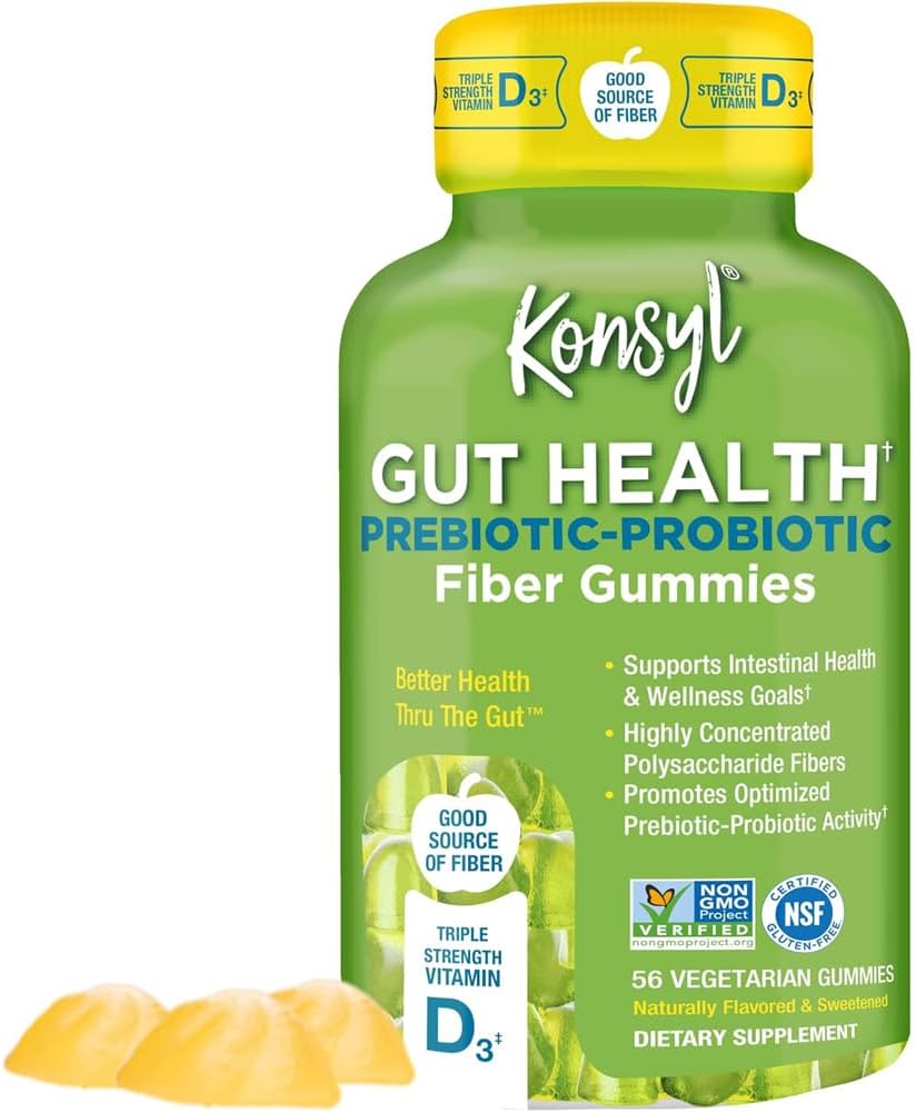 Konsyl Gut Health Prebiotic - Probiotic Fiber Gummies - Membantu Digetical Health + - Vegetarian Fiber Supplement Gummies for Adults - 56 Count