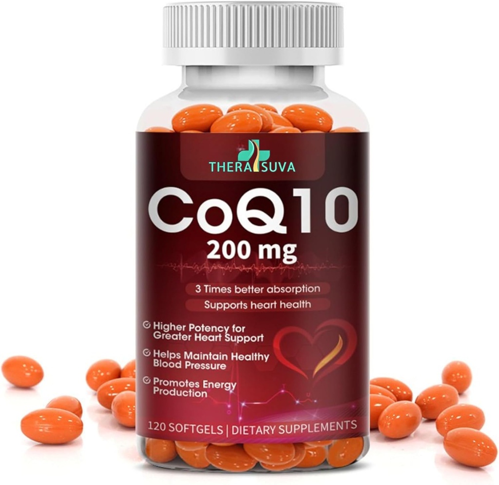 Penyerapan Tinggi CoQ10 200 mg - Gluten- Free Softgels untuk Heart, Stamina & Brain Dukungan - 60- Day Suply, 120 Count