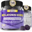 Antioksidant & Otak Mendukung Melonasin 60mg 30mg untuk 50 + Orang dewasa 124; Dose Melonasin Tinggi untuk Anti- Aging & Imune & Imune 124; Ekstra Kekuatan Melonalin Gummies dengan B6, Ashwagandha, Magnesium, MlM - 120 Gummies