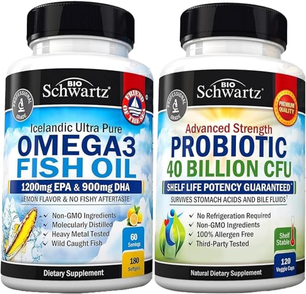 Triple Strength Omega 3 Fish Oil Softgeels (2 Month Supply) Plus 40 Milyar CFU Daily Probiotic Supplemen (2 Bulan)
