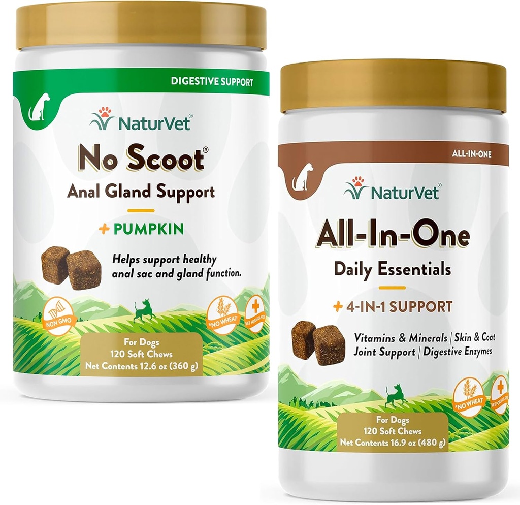 AllaVet Allavent-InOne Dog Supplemen - untuk Dukungan Bersama, Divalry, Skin, Care Coat - 120 Soft Chews & No Scoot for Dogs - 120 Soft Chews - Supports Heally Anal Gland & Bowel Fungsi