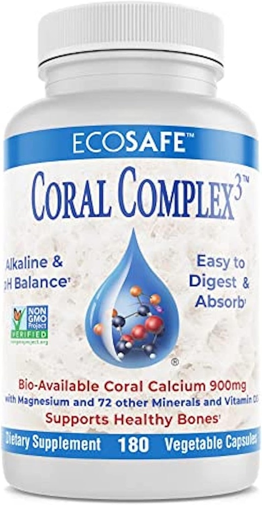 Kompleks Karal 3 - Coral Calcium 900 mg dengan Vitamin D3 1200 IU dan Magnesium168 mg - 180 Vegetarian Capsules