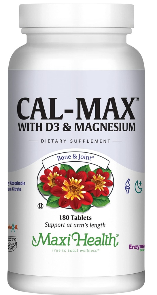 Maxi Health Calcium 1000 mg dengan Vitamin D3 (400 IU) dan Magnesium (750 mg) - Cal Max Dietary Suplemen Bone, Teeth and Joint Support - for Men and Women - 180 Tablet