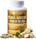 Ginseng & Ginkgo Biloba 150 Veggie Capsules, Bubuk Root Ginseng Root Extract, dengan Ekstraksi Ginkgo Biloba, 100% Natural & Non-GMO, Vegan, Gluten Free, Dairy Free