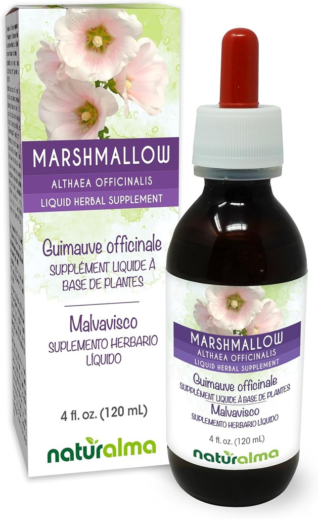 Naturalma Marshmallow (Althaea officinalis) Root Alcohol- Free Tincture - 4 fl oz Liquid Extract in Drops - Herbal Supplemen - Vegan