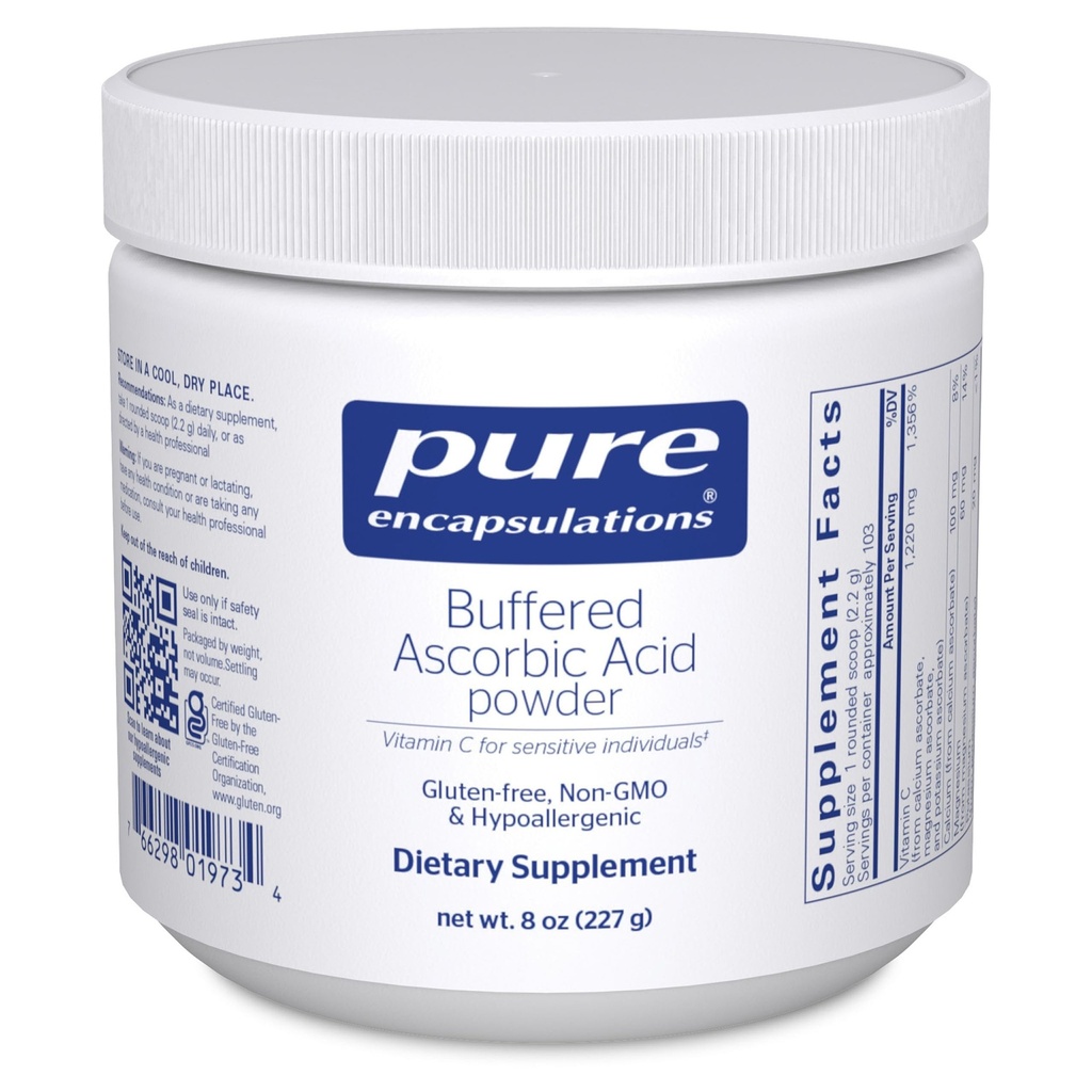 Enkapsul Murni Buffered Acibic Acid Powder 124; Vitamin C Tambahan untuk Individu Sensitif 1124; 8 Ounces