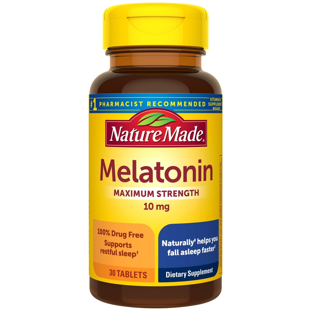 Nature Made Melonatoin 10mg Extra Strength Tablet, Dietary Suplement for Restful Sleep, 30 Count, 30 Day Supply