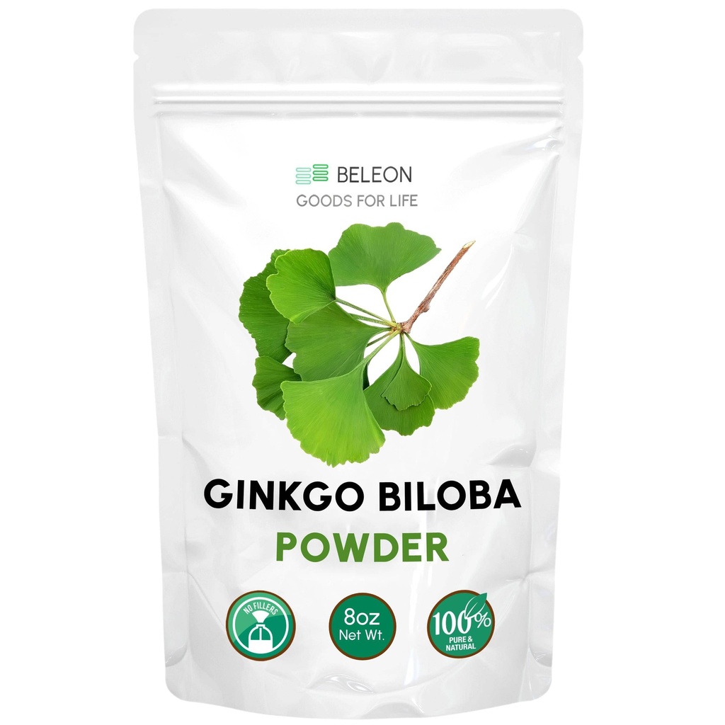 Ginkgo Biloba Powder 8 oz-Pure Suplemen Alam, Dukungan Otak, Kesetaraan Mental, Penisian Bebas