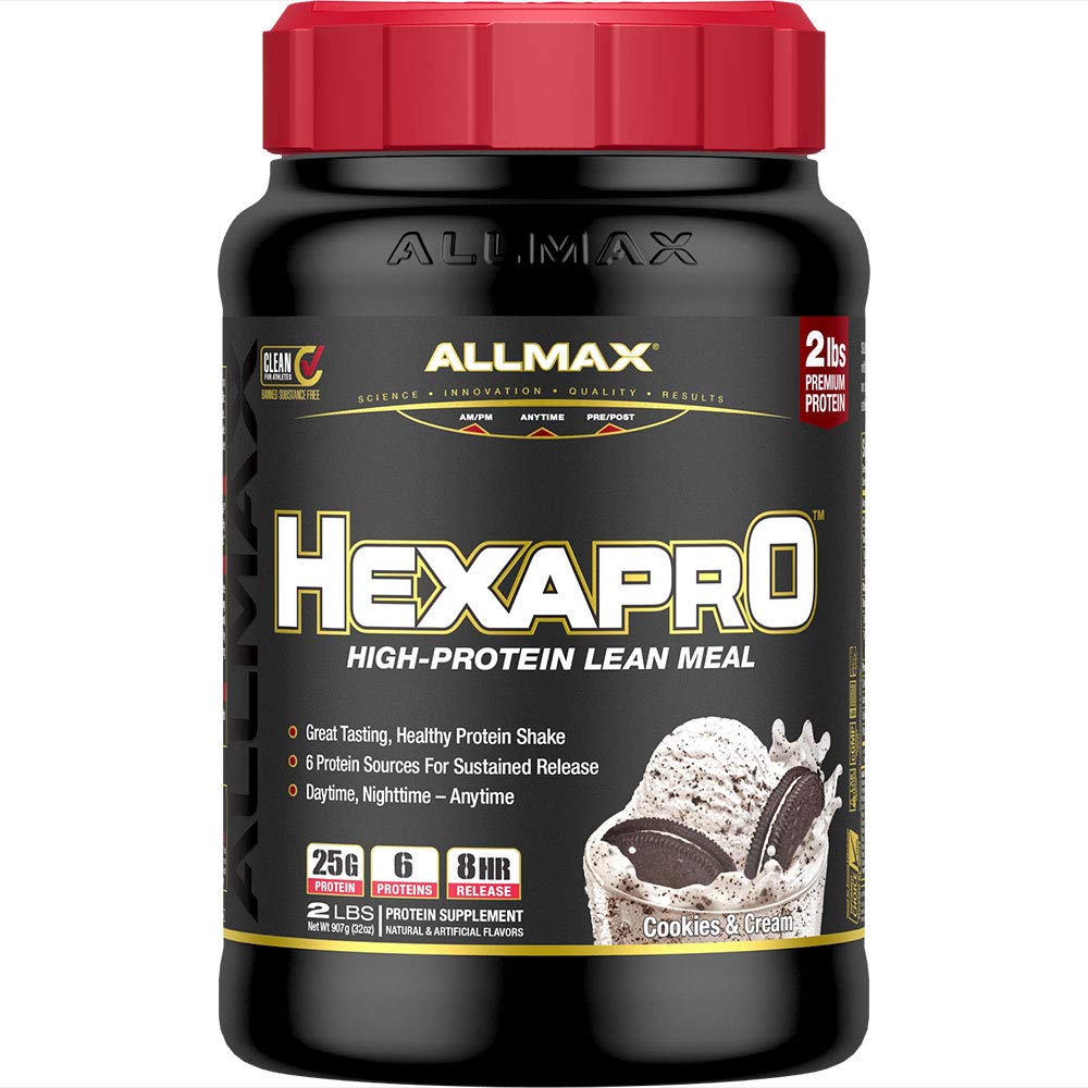 ALLMAX HEXAPRO, Cookies & Cream - 2 lb - 25 Grams of Protein Per Serving - 8-Hour Diterima Rilis - Zero Sugar - 21 Servings
