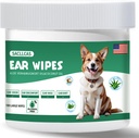 Dog Ear Cleaner Wipes 100 Count, Gentle pH Balanced for Ear Wax, Odor & Itch Relief, Hypoallergenic Alcohol- Free with Aloe Vera, Safe for Puppy Ears