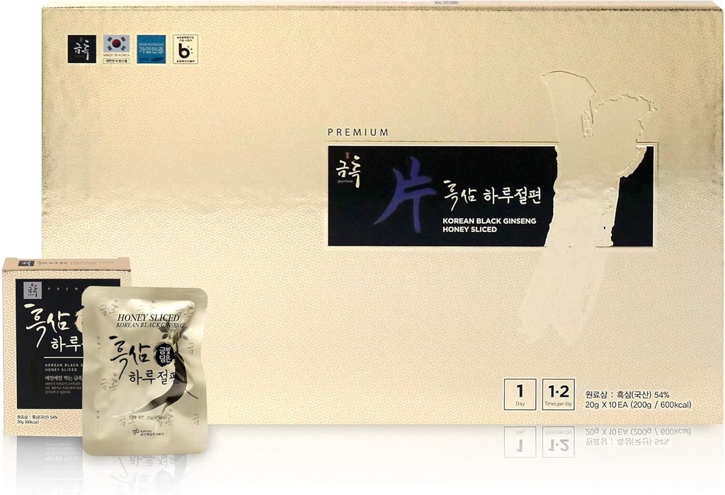 Akar Ginseng Hitam GeumHeuk Teriris 20g X 10 Packs (200g) - Premium Quality Ginseng Boost Immunity dan Provinsi Enhance Immunity, Mental Performance, Stamina, Energi