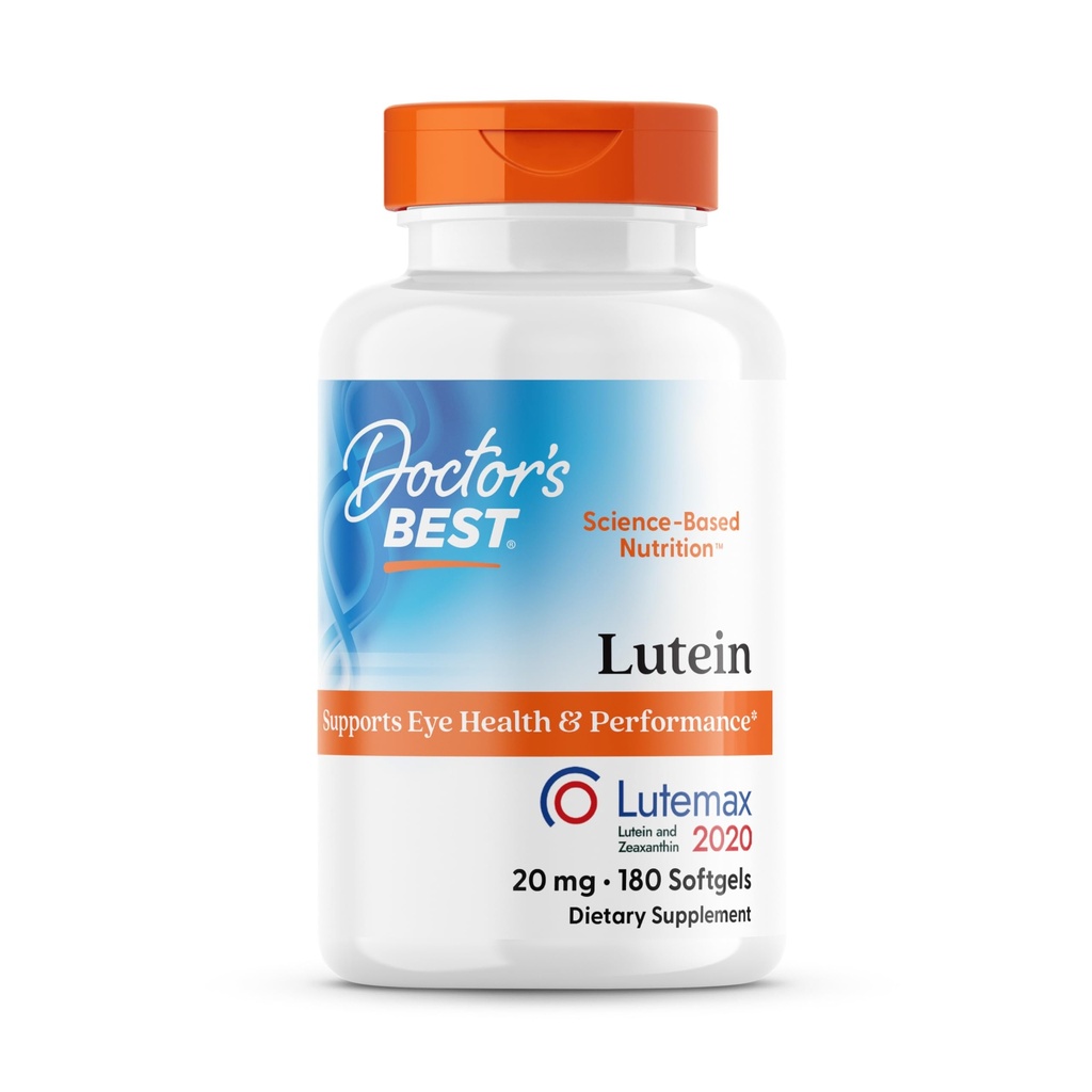 Doctor 's Best Lutein, 20 mg, Supports Eye Health & Performance, Non-GMO, Gluten Free 180 Softgels