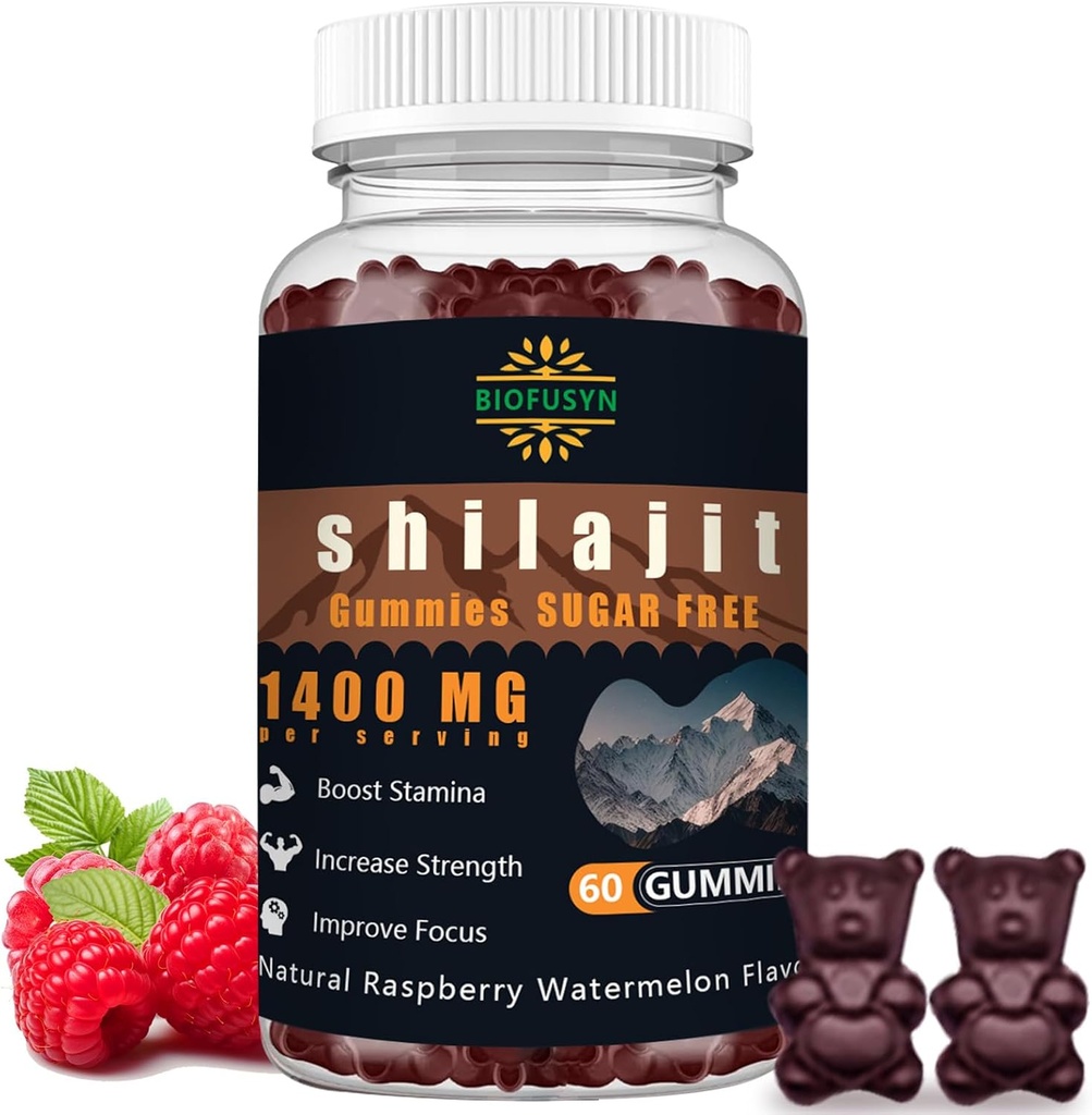 Shilajit Gummies for Men & Women - 1400mg, Pure Himalaya Suplemen, High in Mineteral & Fulvic Acid, Energy, Brain, Immunity Boost, Raspberry Watermelon Flavor