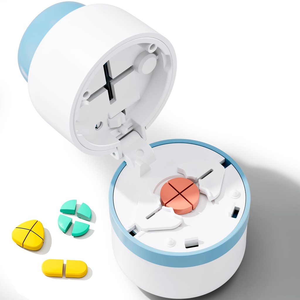Pill Cutter - Pill Splitter dengan Pedang Baja Stainless untuk Cutting Pil Kecil atau Pil Besar dalam satu Keempat, Pil Cutter 1 / 4, Cocok untuk Cuting Vitamin, Tablet (1-4 Biru)