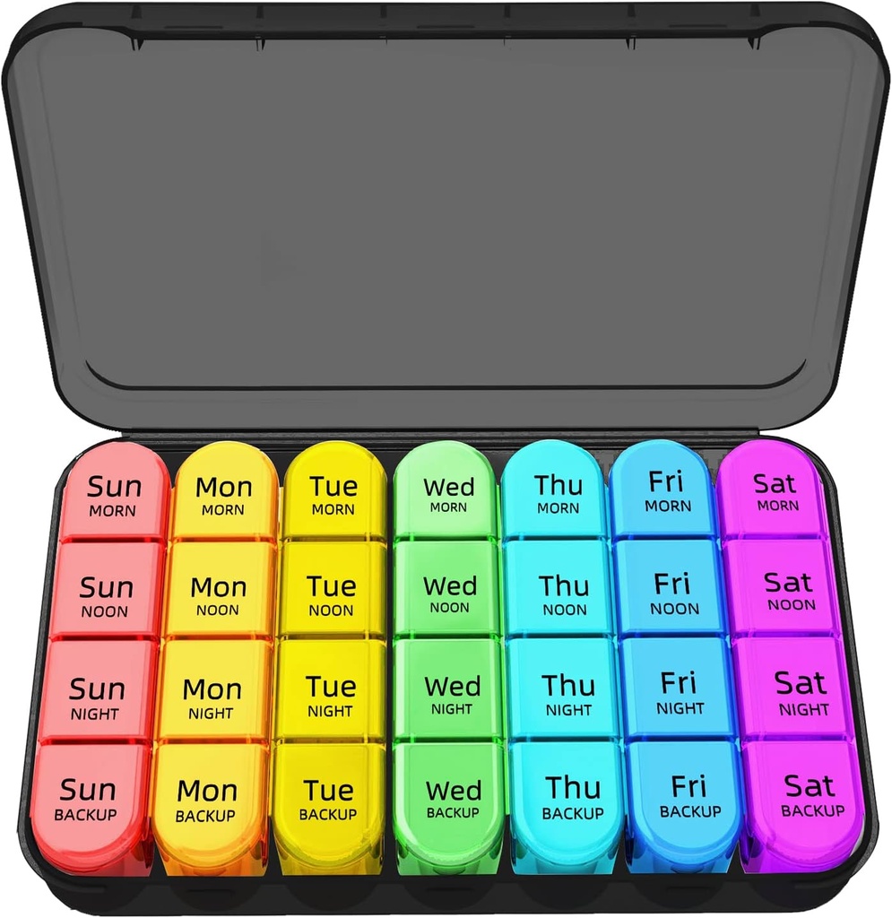 Zoksi 7 Hari Pill Organizer 4 Kali sehari, Kotak Pil Weekly, Kasus Pil KB, Daily Medicine Organizer, Medication Container dengan 28 Portabel Kompartemen untuk Ikan Oil, Vitamin atau Suplemen (Hitam)