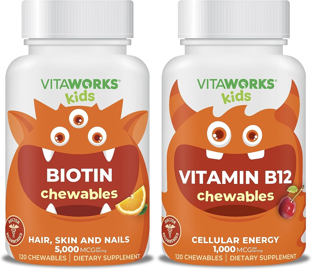 Anak-anak Biotin 5000mcg Chewables + Vitamin B12 Bundle Chewables