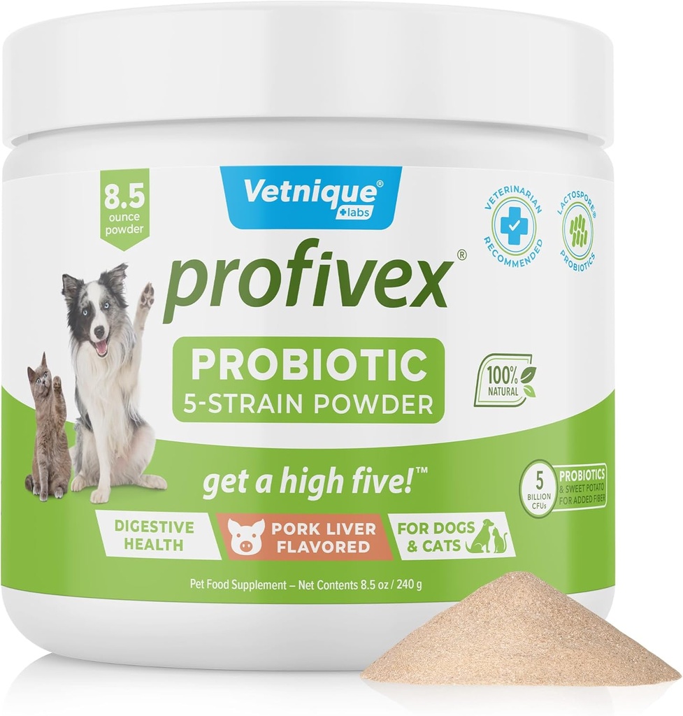 Vetnique Labs Profivex Progities for Dogs All Natural Dog Chews & powder for Digetical Health Probiotic Suplemen untuk Dogs 5 Strains of Progetic & Pregories (Powder, 8.5oz)