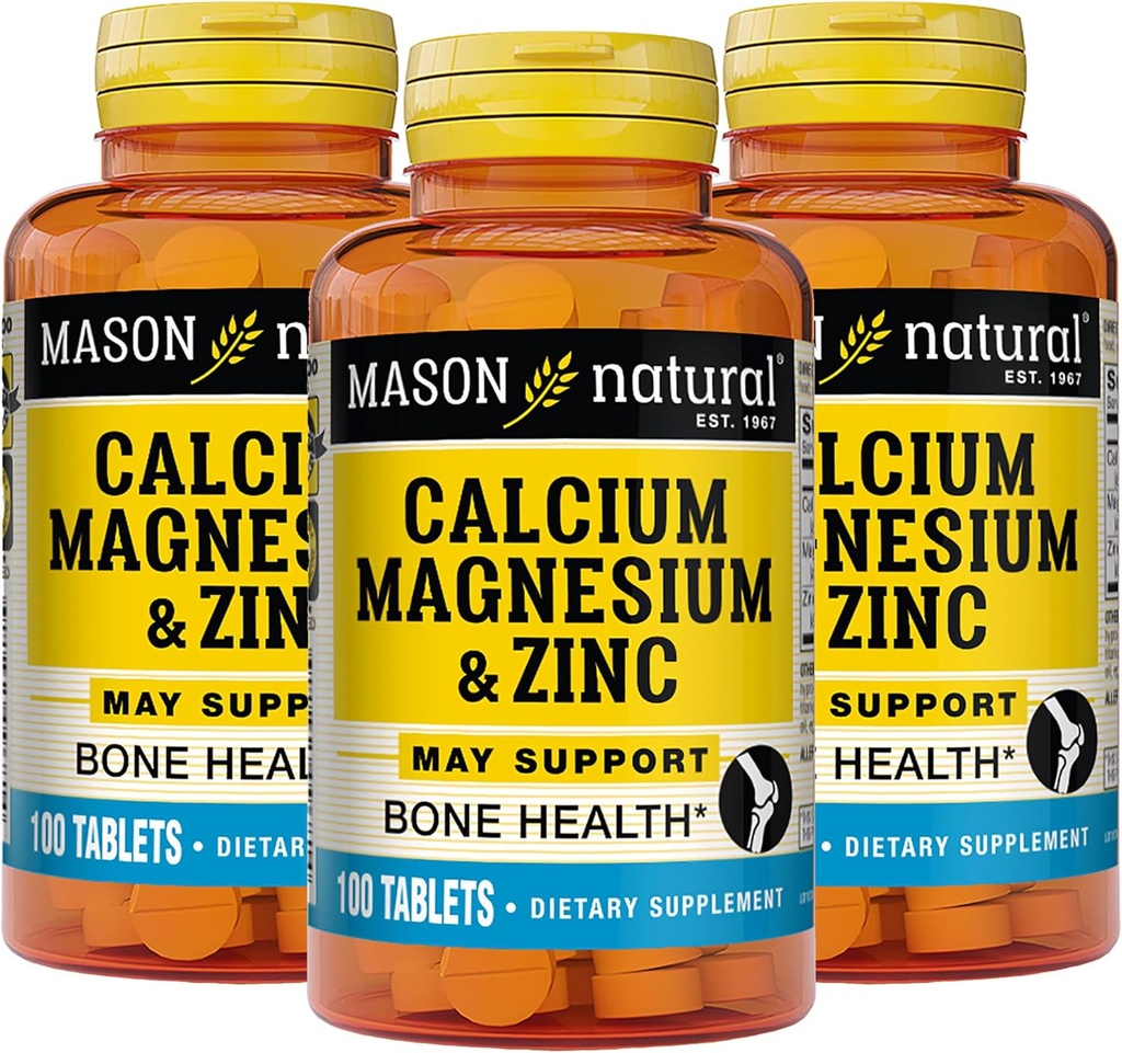 Mason Natural Calcium Magnesium & Zinc, 300, Day Supply, Support Normal Bone Health & Imune System Booster, 3 Pack