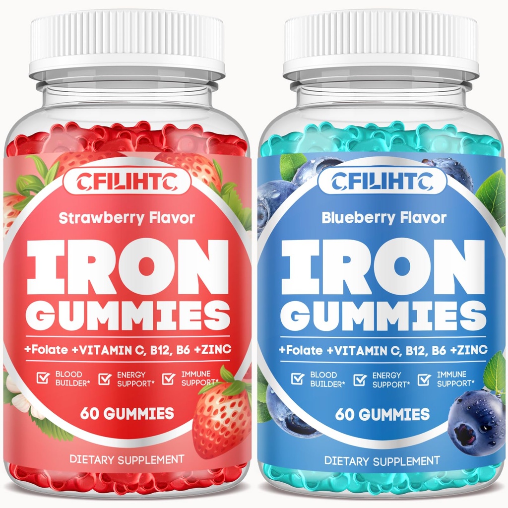 2 Pack Iron Gummies for Dewats & Kid Iron Suplemen Strawberry Blueberry Flavor