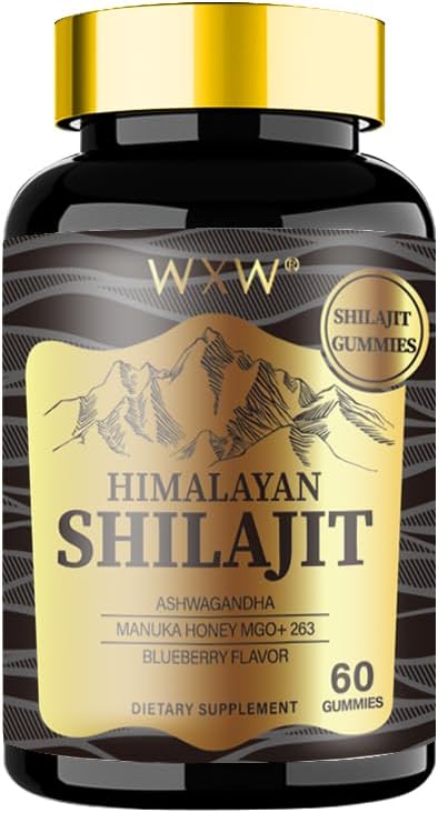 WXW Himalaya Shilajit Gummies, 60 Count, Blueberry Flavor, Supports After Training Recourition, Immune System, Dibuble, Mind & Memory, Healthy Heart, Cognitive Abbilities (1 Bottle, Gold Shilajit)