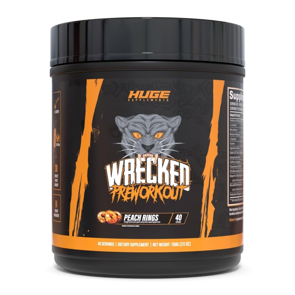 Powder Pra Workout Wrecked, Formula Lanjutan, Boosts Energy, Focus, Pumps & Performance, 10g L-Citrulline, 6.4g Beta Alanine, 5g Tyrosine, 1g Alpha GPC, 375mg Faster