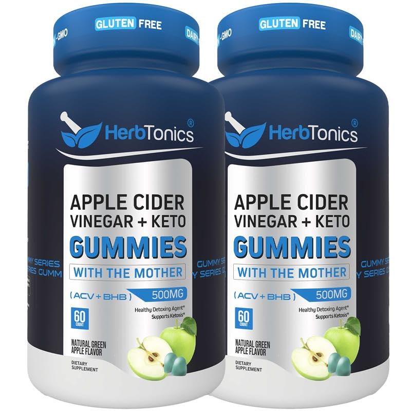 Herbtonics Keto Apple Cider Vinegar Gummies - Dicarry & Detox Dukungan - Sugar Free BHB Advanced Formula untuk Keto Dukungan - Raw ACV dengan The Mother - 120 Vegan ACV Gummies
