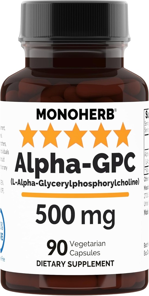 MONHERB Alphaby-GPC 500 mg - 90 Vegan Capsules, Nootropic for Brain Support, Focus, Memory, Motivation, and Energy