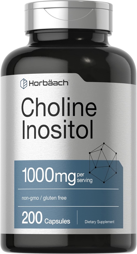 Horbaach Chooline Inositol 1000mg Supplemen 124; 200 Capsules = 124; Non- GMO, Gluten Free