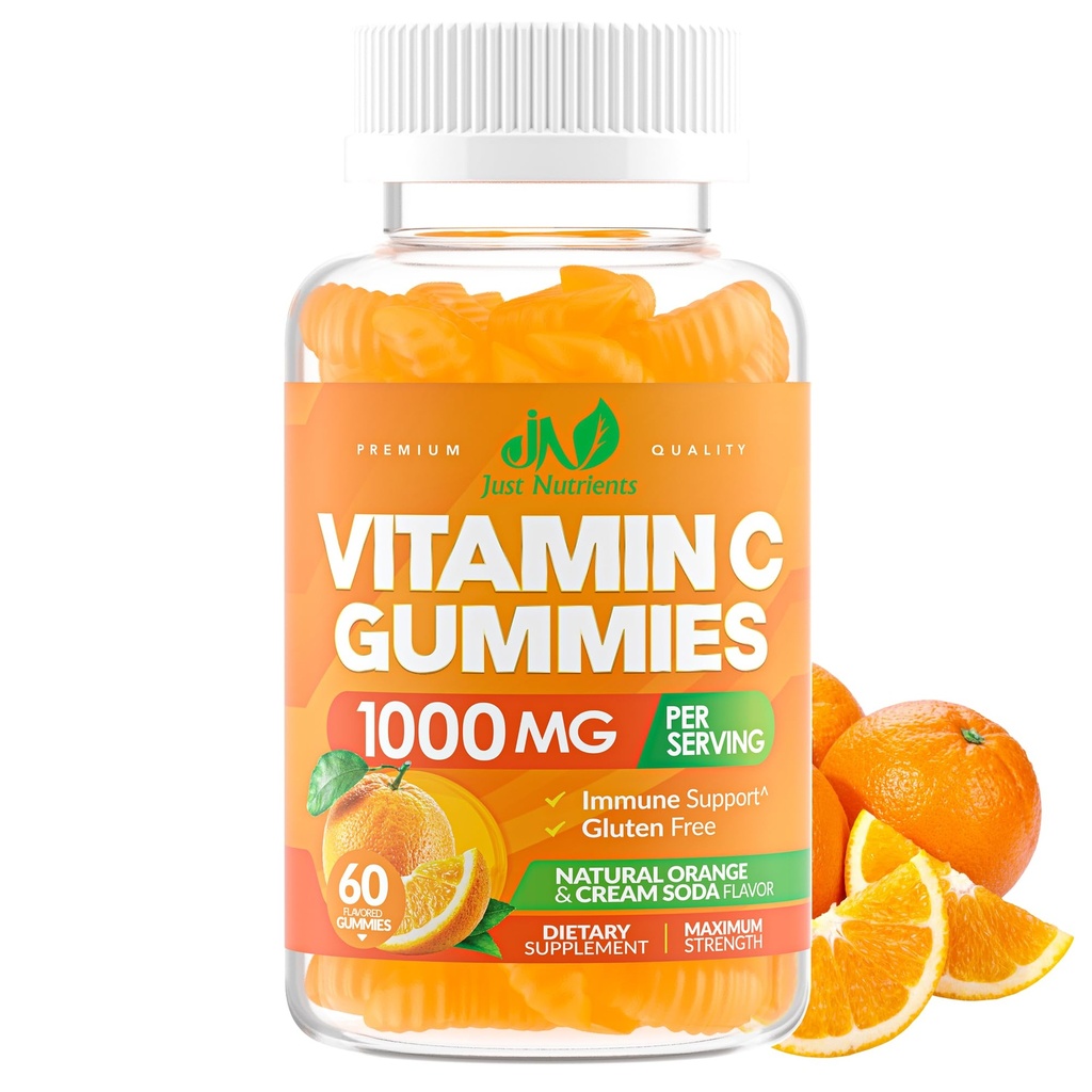 Vitamin C Gummi 100mg untuk orang dewasa & Anak-anak - Disalurkan Multivitamin dengan Zinc untuk Sistem Imune & Collagen Dukungan untuk Skin - Orange Flavor - Gluten Bebas, Non-GMO, Vegetarian - 60 Gummi