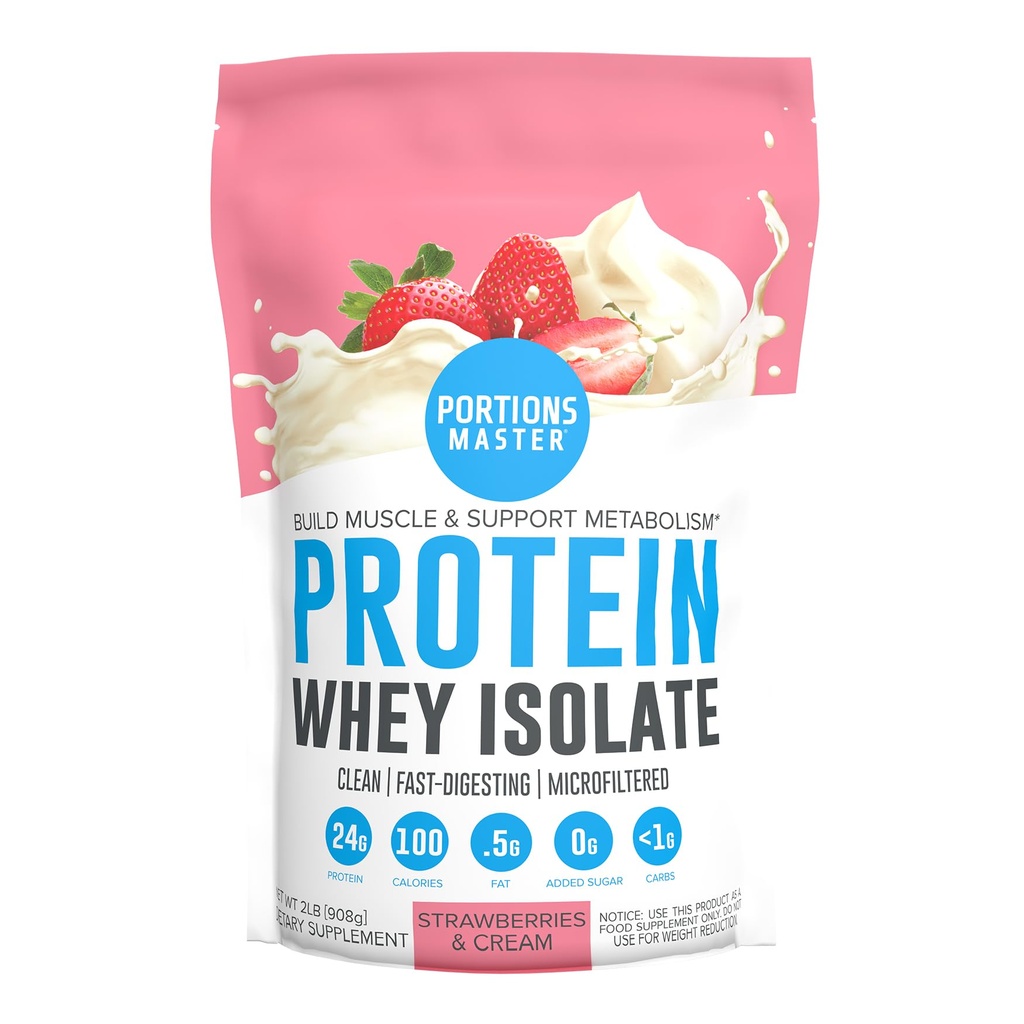 Porsi Master CFM Whiy Isolate Protein Powder, 2 LB, 23g Low Carb, Low Fat, Cold- Processed, Fast Absorbing, Muscle Growth & Recovery Dupport (Strawberry & Cream)