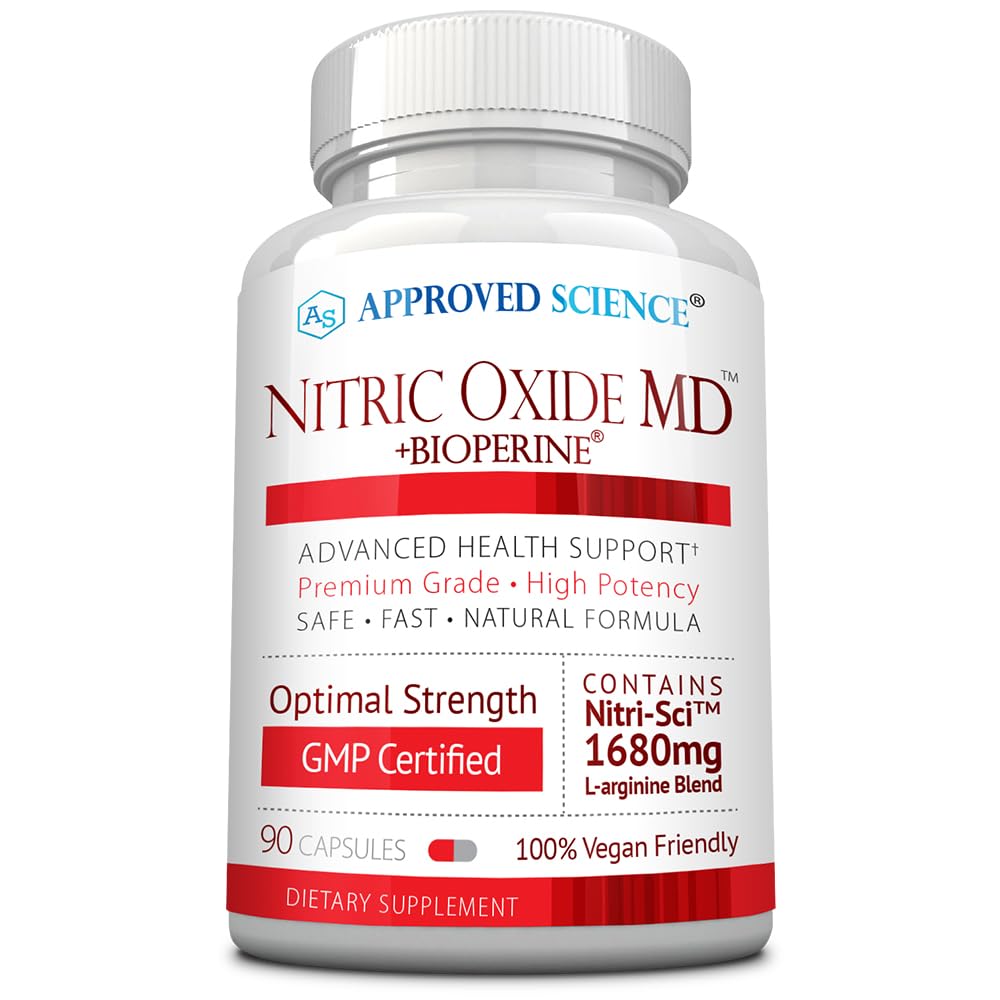 Approved Science Nitric Oxide MD - Pembangunan otot, Massa Tubuh Lean, Penyedia Oksigen Improve, Energi Boost - 90 Kapsul - 1 Botol