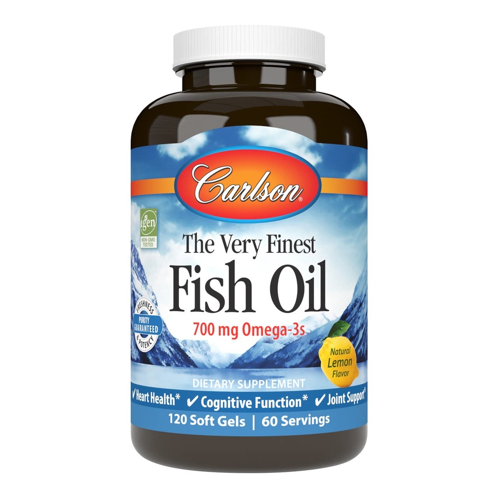 Carlson - The Very Finest Fish Oil, 700 mg Omega-3s, Norwegia Fish Oil Suplement, Wild Caught Omega- 3 Fish Oil, Sumpable Oil Kasules, Omega 3 Suplemen, Lemon, 120 Softgeels