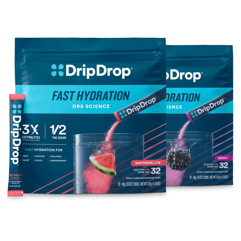 DripDrop Hidration - Electrolite Powder Packet - Watermelon & Berry - 64 Count