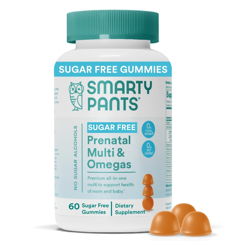 SmartyPants Prenatal Vitamin for Women, Sugar Free Multivitamin Gummies: Methylfolat, Omega 3 (ALA) D3, C, Vitamin B12, B6, A, K & Zinc, Inositol, Erythritol Free, 60 Count (20 Hari Pasokan)