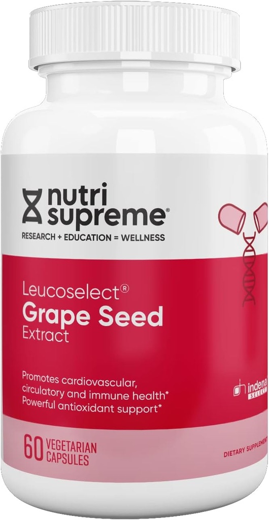 Nutri Supreme Grapeseed Extract Leucosmemilih, Polyphenols untuk Dukungan Super Antioksidant, Kesehatan Kardiovaskular, Kosher Cerdentifikasi 60 Kasules