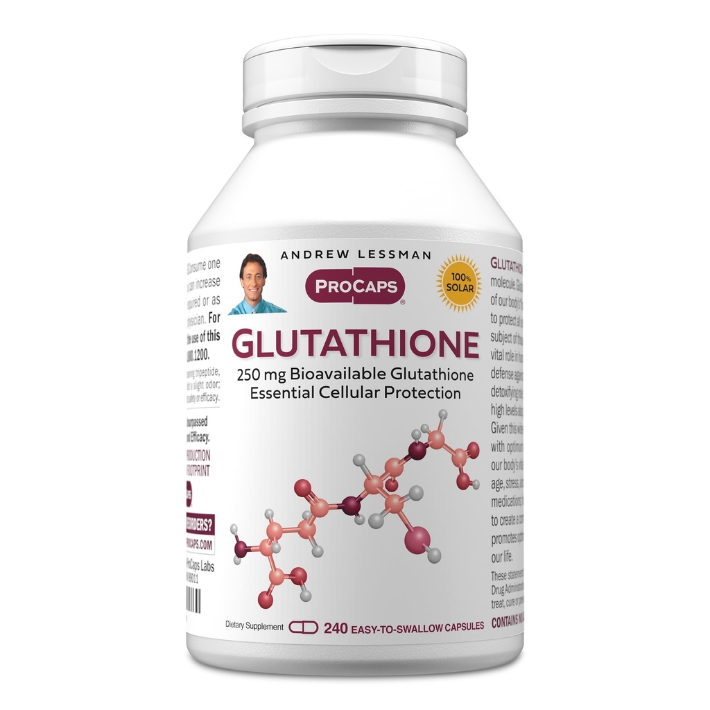 ANDREW LESSMAN Glutathione 250 mg - 240 Capsules - powerful Antioksidant, Reduces Oxidative Stress. Bioavable, Protects Cells, Tissues, Organ. Mendukung Kesehatan Imune. Easy-- Swallow Kapsul.