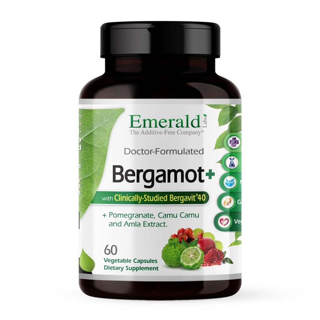 EMERALD LABS Bergamot + - Mendukung Metabolisme & Heart Health dengan Bergamot, Pecates, Amla & Camu - Gluten- Free & Vegan - 60 Vegetable Capsules (30 Pelayan)